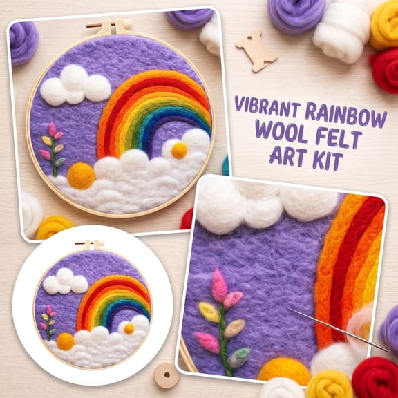 Needle Felting Wall Art Kit Diy Home Decor for Beginners Embroidery Hoop Artwork Wool Felting Supplies Whimsical Floral Design Mothers Day Gift for Cozy Home Wall Decoration