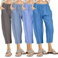 thumbnail image 2 of Zoeecloth Women's Linen Cropped Wide Leg Pants Elastic Waist Casual Palazzo Casual Pants Elastic Trousers with Pockets S-3XL, 2 of 8