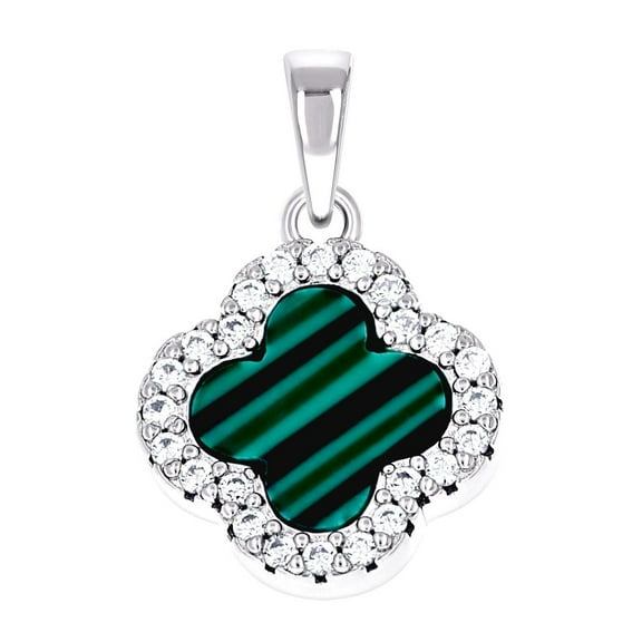 925 Sterling Silver Womens Cubic Zirconia Green Clover Good Luck Pendant Necklace 13mm Pendant for Women