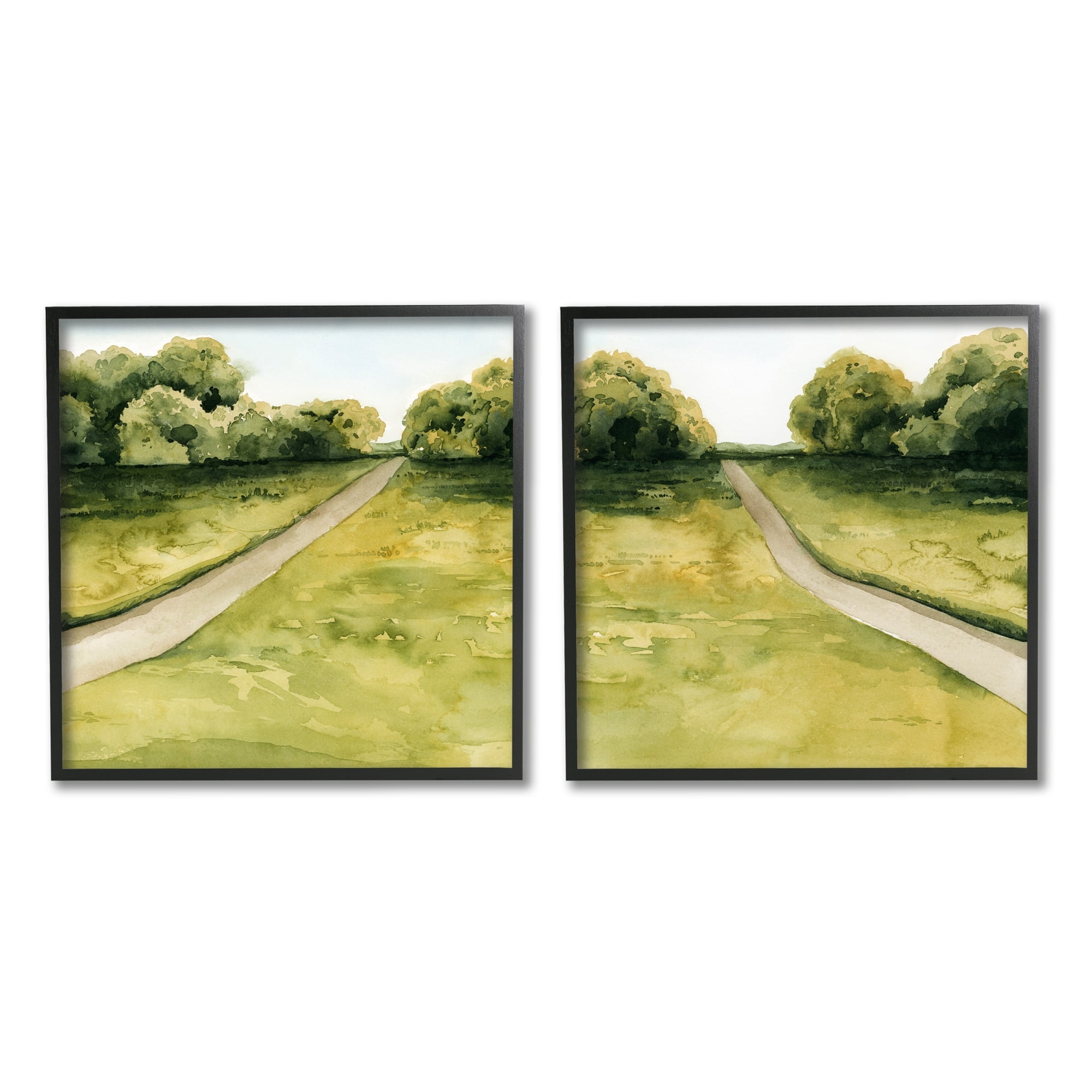 Stupell Industries Distant Rural Path Greenery Botanical Countryside Bushes Painting White Framed Art Print Wall Art, Set of 2, Design by Grace Popp