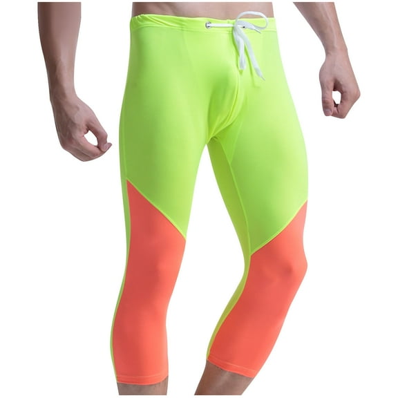 Miqool Men's 3/4 Compression Pants Drawstring Athletic Training Fitness Leggings Sports Base Layer Yoga Workout Capri Tights Pants Shapewear Underwear