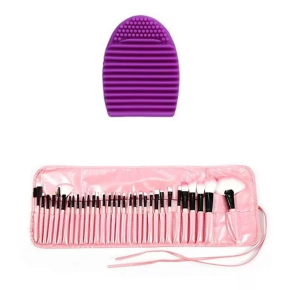 Set de Brochas de Maquillaje Compraymas 32 brochas en color Rosa para ojos y 1 Limpiador de brochas