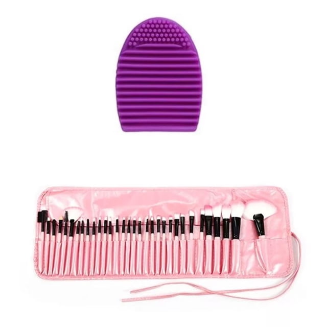 Set de Brochas de Maquillaje Compraymas 32 brochas en color Rosa para ojos y 1 Limpiador de brochas