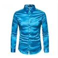 thumbnail image 1 of Camisas casuales de color sólido para hombres Camisas de manga larga con solapa brillante a la moda para hombres, 1 of 4