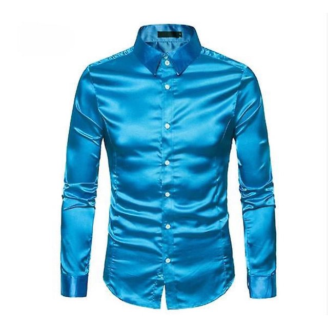 Camisas casuales de color sólido para hombres Camisas de manga larga con solapa brillante a la moda para hombres
