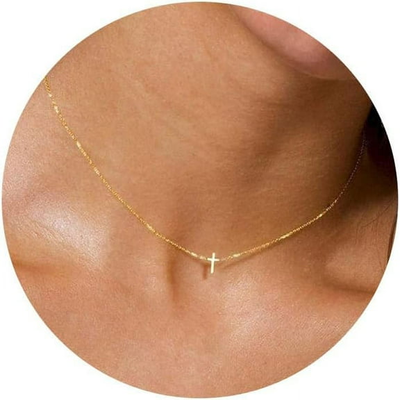 Cross Necklace For Women, 14K Gold/Silver Layered Cross Necklaces Dainty Cubic Zirconia Cross Necklaces Sideways Pearl Cross Choker Necklace For Women Trendy Necklace For Women Jewelry Gift[o2919]