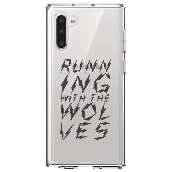 DistinctInk Clear Shockproof Hybrid Case for Samsung Galaxy Note 10 (6.3" Screen) - TPU Bumper Acrylic Back Tempered Glass Screen Protector - Running With the Wolves