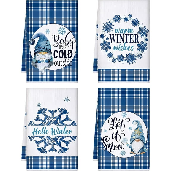 SM-XLHN 4 Pack Christmas Kitchen Towels Buffalo Plaid Tea Dishtowels Farmhouse Winter Bathroom Hand Towels Christmas Decorations for Kitchen Holiday Xmas Housewarming Gifts(Red Black,Tree)