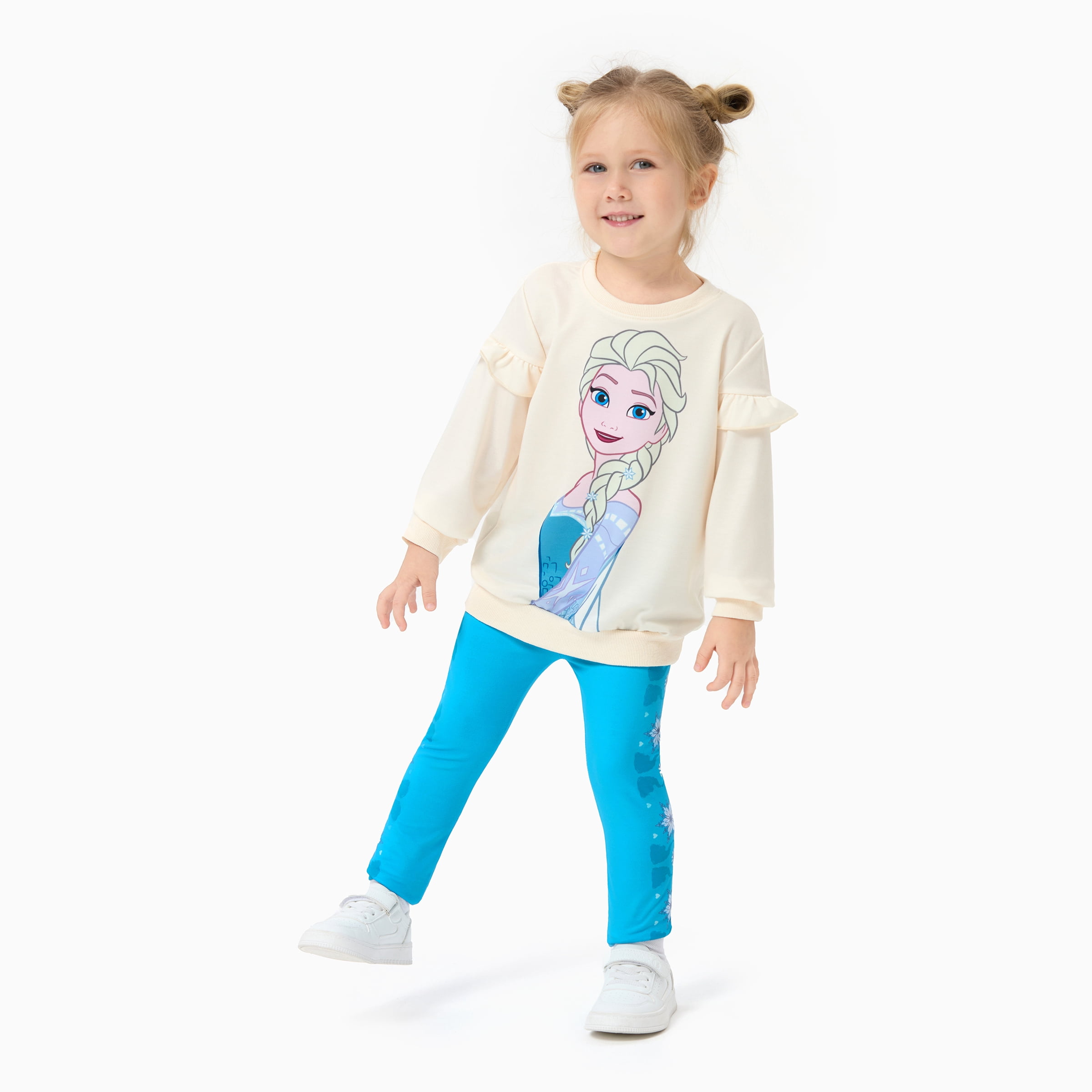 Disney Frozen Toddler Girls 2pcs Elsa Anna Floral Flutter Sleeve Sweatshirt with Leggings 2 Pieces Outfit Sets Sizes 2-6