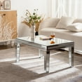 thumbnail image 3 of FFZ Silver Coffee Tables For Living Room With Dazzling Crushed Crystal Border, Clear Glass Rectangle Center Mirrored Finished,Glam Modern Living Room Furniture, 3 of 5