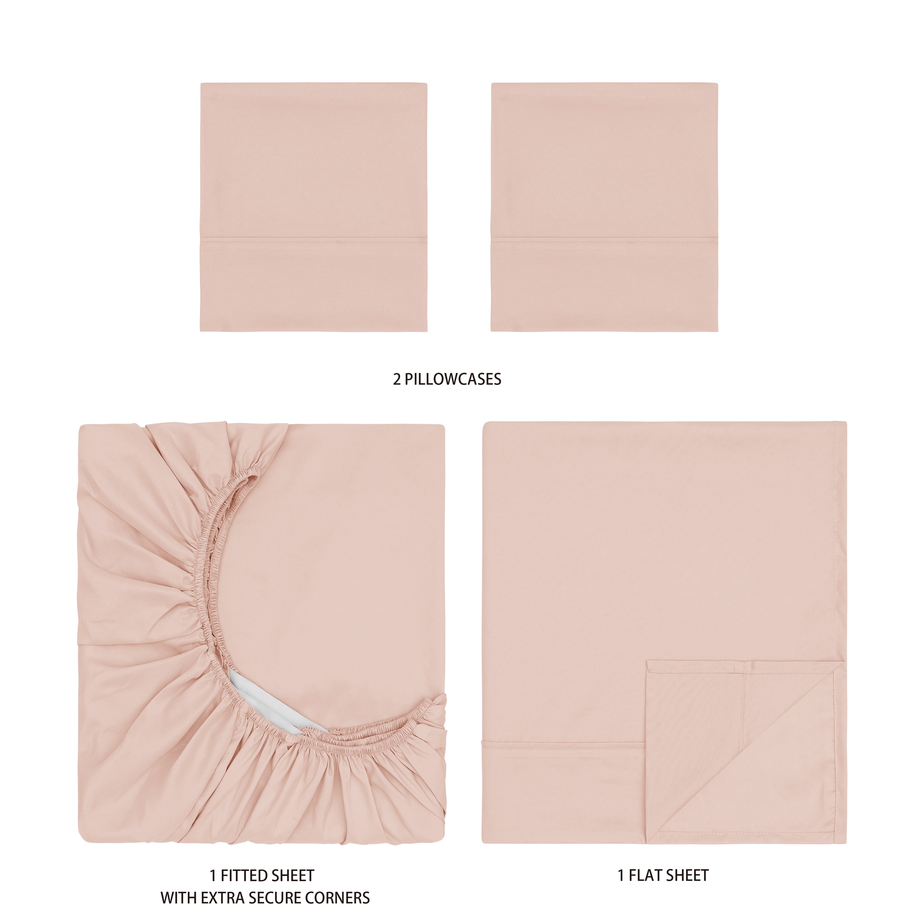 Mainstays Super Soft Brushed Microfiber Bed Sheet Set, Pink Blush, Full, 4 Piece