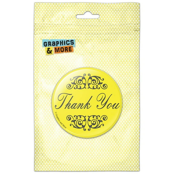 Thank You Elegant Scrolls Yellow Pinback Button Pin Badge