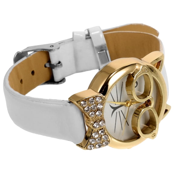 UPOUART Lightweight White Cat Face Wristwatch Leisure Watch with Adjustable Band