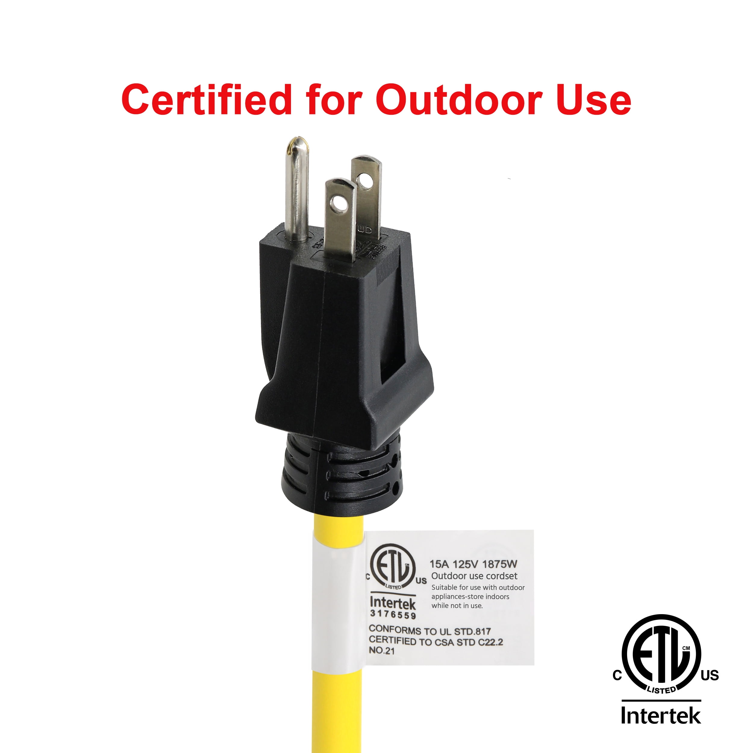 Clear Power 14/3 SJTW 25 ft 3-Outlet Heavy Duty Outdoor Extension Cord, Water, Weather Resistant & Flame Retardant, Yellow, CP10124