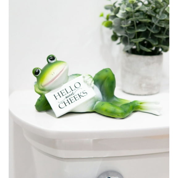 Corny Green Frog With Hello Sweet Cheeks Sign Decorative Toilet Topper Figurine