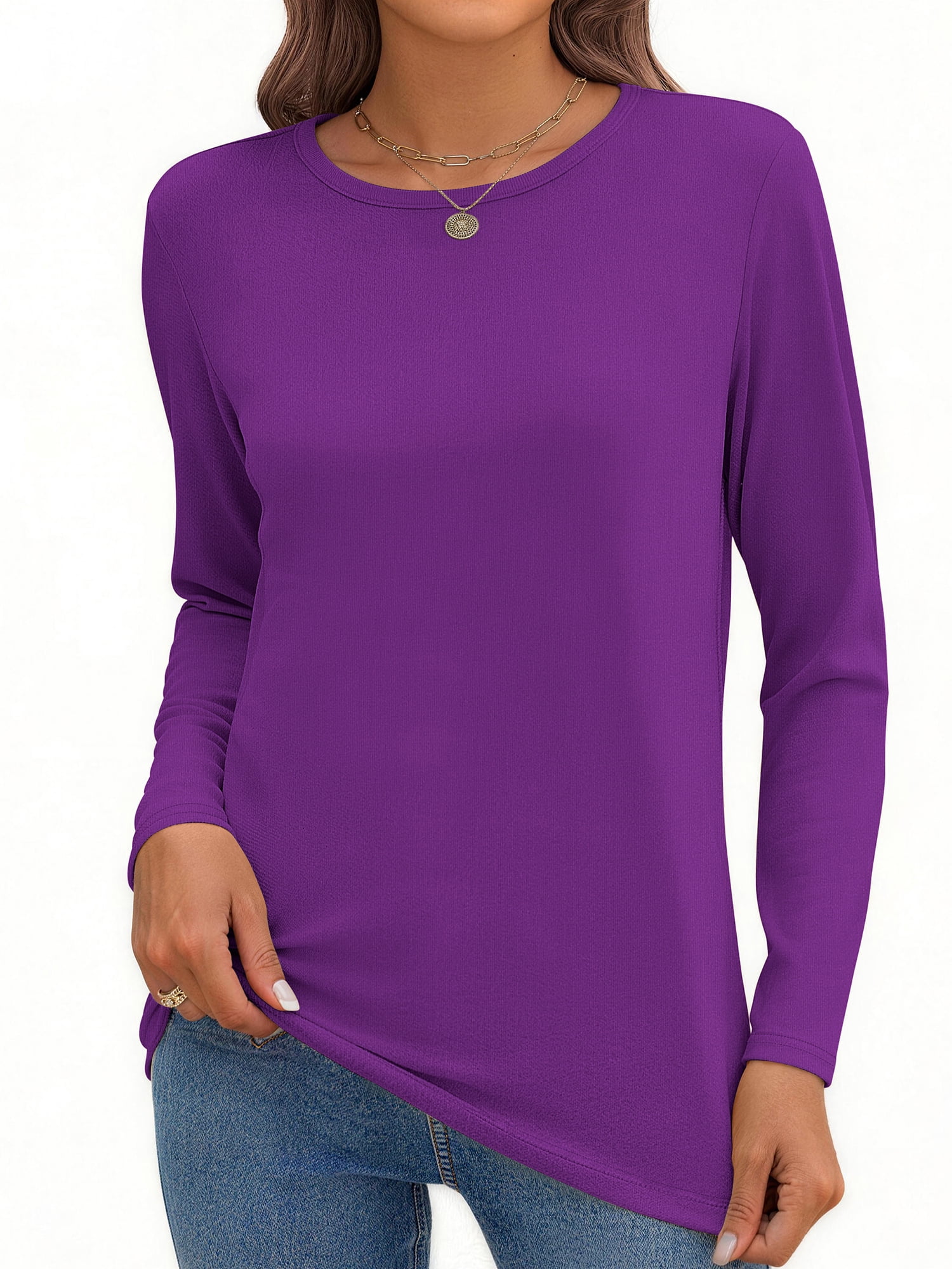 MOSHU 3 Pack T Shirts for Women Crew Neck Long Sleeve Womens shirts Casual Loose Fit Fall Tops