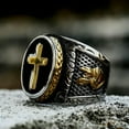 thumbnail image 3 of K-KED Vintage Prayer Praying Hands Cross Signet Ring Stainless Steel Retro Biker Ring-13, 3 of 6
