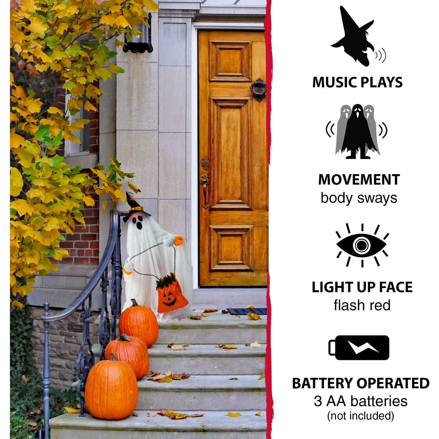 Haunted Hill Farm 35 in Animatronic Ghost Indoor/Covered Outdoor Halloween Decoration, HHGHST-2FLSA