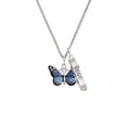 thumbnail image 2 of Delight Jewelry Silvertone Large Blue Butterfly with 6 AB Crystals Silvertone Best Friends Forever Bar Charm Necklace, 23", 2 of 4