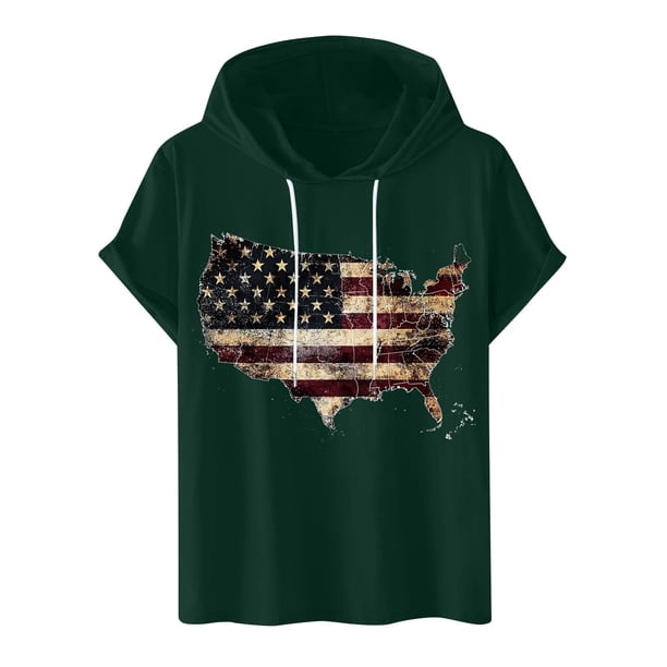 Blusa con capucha de manga corta para hombre, informal, con estampado, a la moda, con capucha, camiseta deportiva de manga corta, blusa de poliéster para hombre