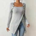 thumbnail image 2 of qolati Sweaters for Women 2024 Fall Long Sleeve Slit Hem Long Shirts Square Neck Ribbed Knit Pullover Tops Fashion Outfits, 2 of 6