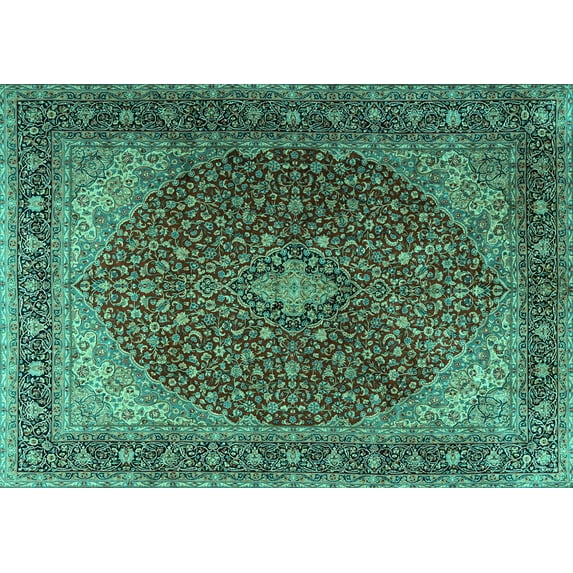 Ahgly Company Machine Washable Indoor Rectangle Persian Turquoise Blue Traditional Area Rugs, 5' x 8'