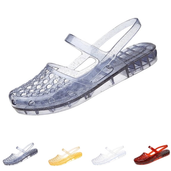 Clear Jelly Slide Sandals for Women Mary Jane Mules Slip On Closed Round Toe Mesh Flats Breathable Summer Beach Slippers,Navy 38