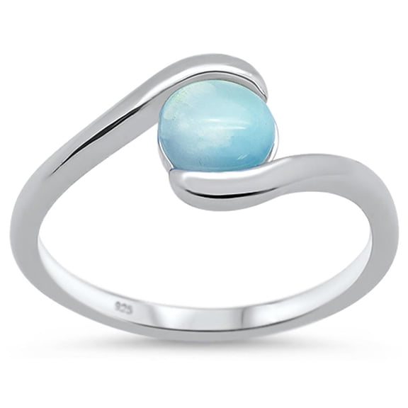 Round Natural Larimar Twisted Band Ring Sterling Silver Size 6