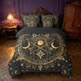 thumbnail image 3 of Homewish Glitter Stars Moon Twin Bedding, Flower Print Bedding Comforter Set, Gold Black, Black Reversible 7 Pieces, 3 of 7