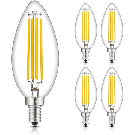 

8W Dimmable Large LED Candelabra Bulb 80W Equivalent 800Lumen 3000K Soft White E12 Lengthened & Enlarged B17 Clear Candle E12 LED Filament Chandelier Light Smooth Dimming Version 4 Pack