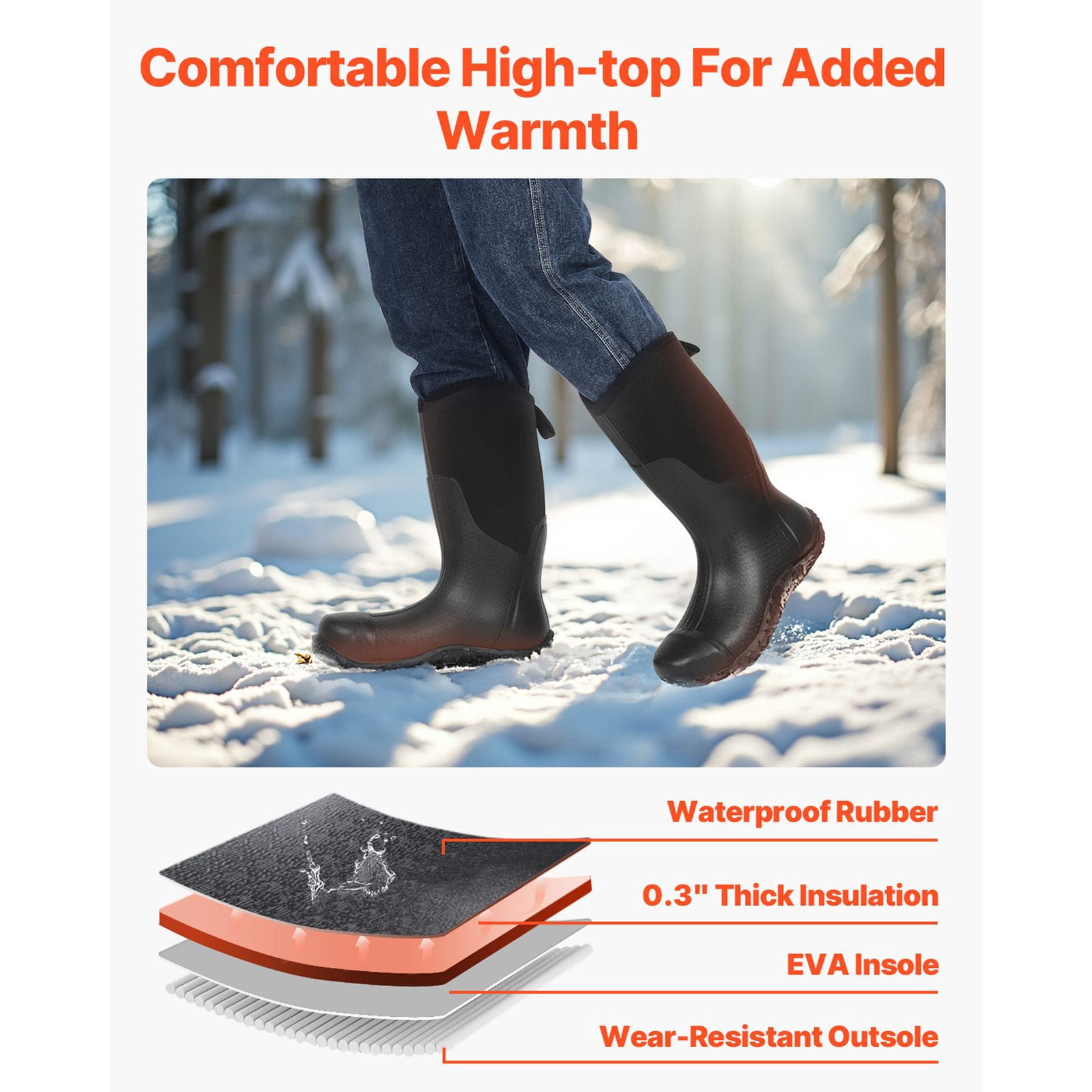 Men's Steel Toe Rubber Boots with 0.3" Insulation, Puncture-Resistant, 125,000 Flex Test, Sizes 9-13 for Work Rain Snow