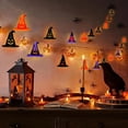 thumbnail image 4 of Halloween Witch Hat Ornament, Light Up Halloween Decorations Hanging Witch Hat with LED Candle, Realistic Flickering Witch Hat Night Light for Outdoor Garden Party Decor, 4 of 7