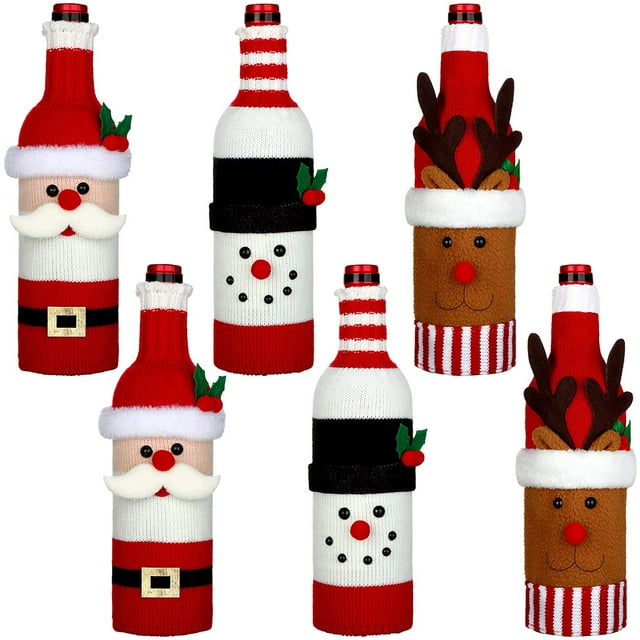 6 Piezas Suéter de Navidad Cubierta de Botella de Vino, Suéter de Botella de Vino Hecho a Mano para Decoraciones de Navidad Lindo Suéter de Navidad Decoraciones de Fiesta