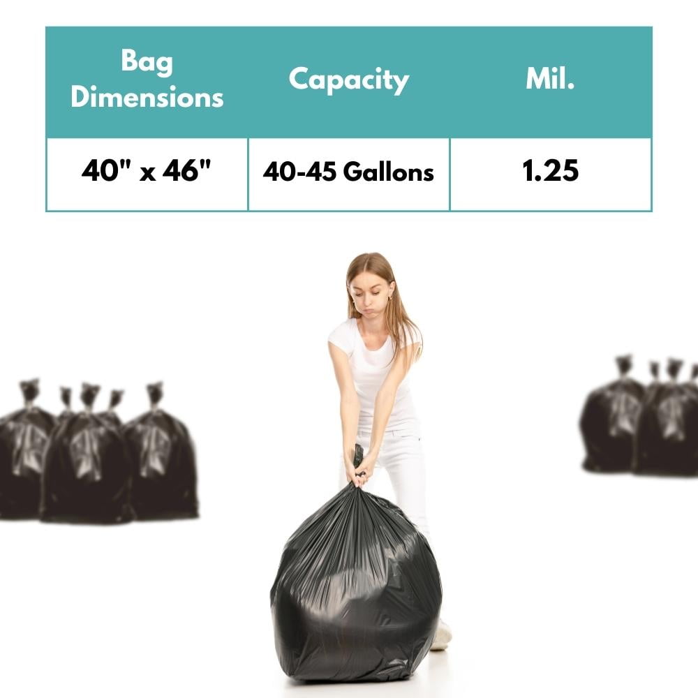 MMBM 40" x 46" LLDPE Trash Can Liner Black Garbage Bag 40-45 Gallon 1.5 Mil 200 Case for Food Service, Janitorial & Healthcare Use