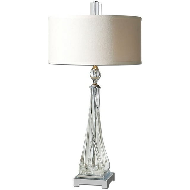 Uttermost Grancona Twisted Glass Metal and Fabric Table Lamp in Nickel/Off White