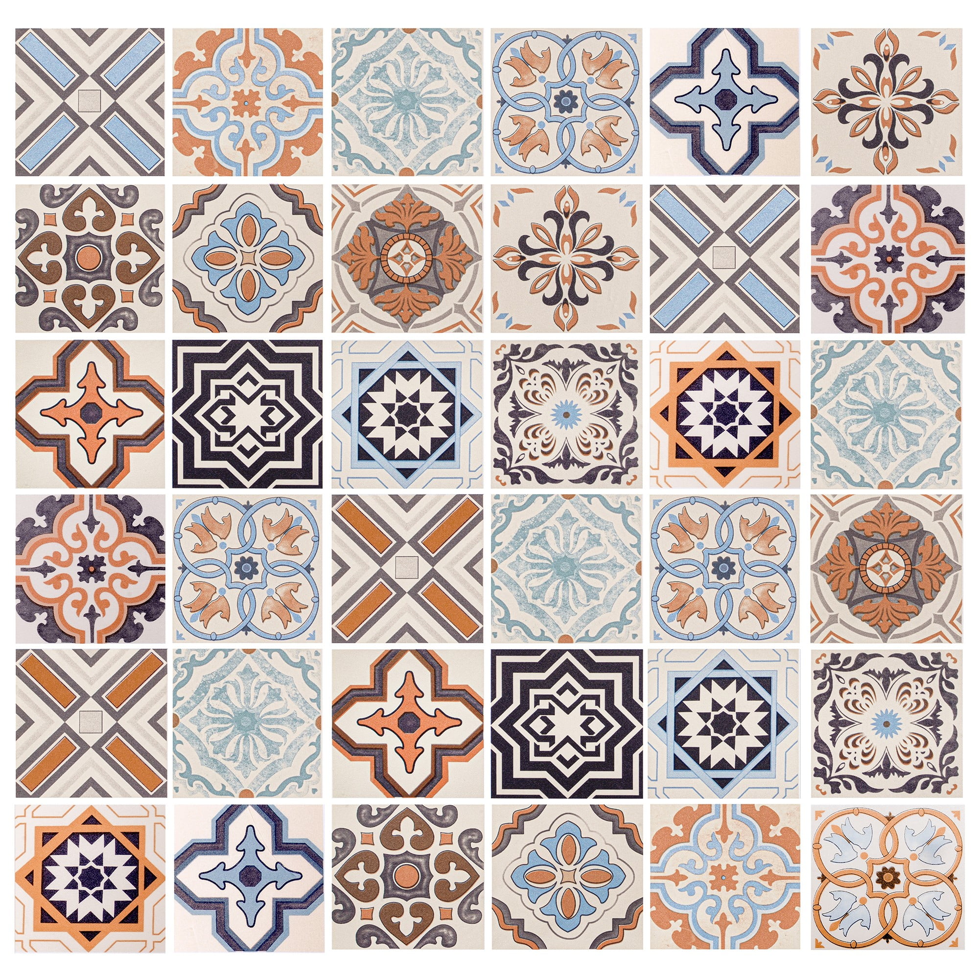 Dundee Deco Peel and Stick Self Adhesive Wallpaper - Geometric Orange Black Shapes in Squares, 18 ft x 24 in