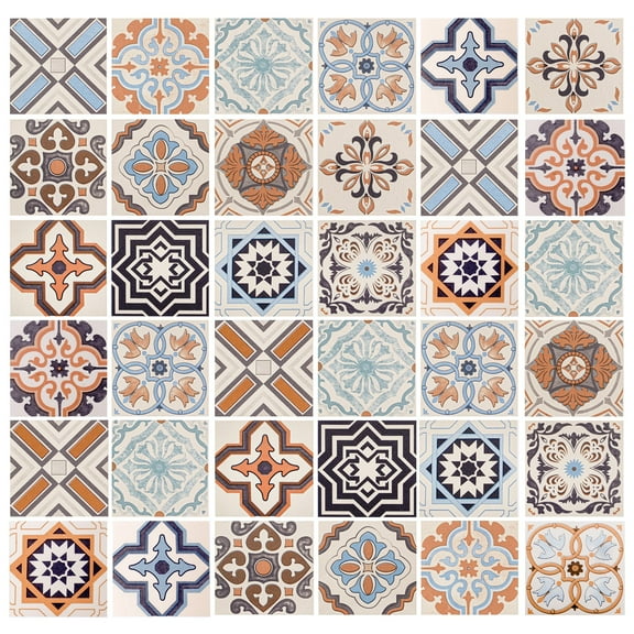 Dundee Deco Peel and Stick Self Adhesive Wallpaper - Geometric Orange Black Shapes in Squares, 18 ft x 24 in