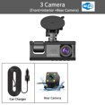thumbnail image 3 of PUGTOP 3 canales coche DVR HD 1080P 3 lentes dentro del vehículo cámara de salpicadero cámara Wifi DVRs grabadora de vídeo Dashcam videocámara, 3 of 5