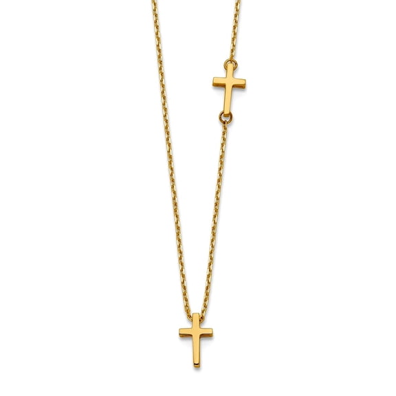 14k Gold Sideways Religious Faith Cross and Cross Pendant Necklace 18 Inch 5mm Wide Pendant for Women