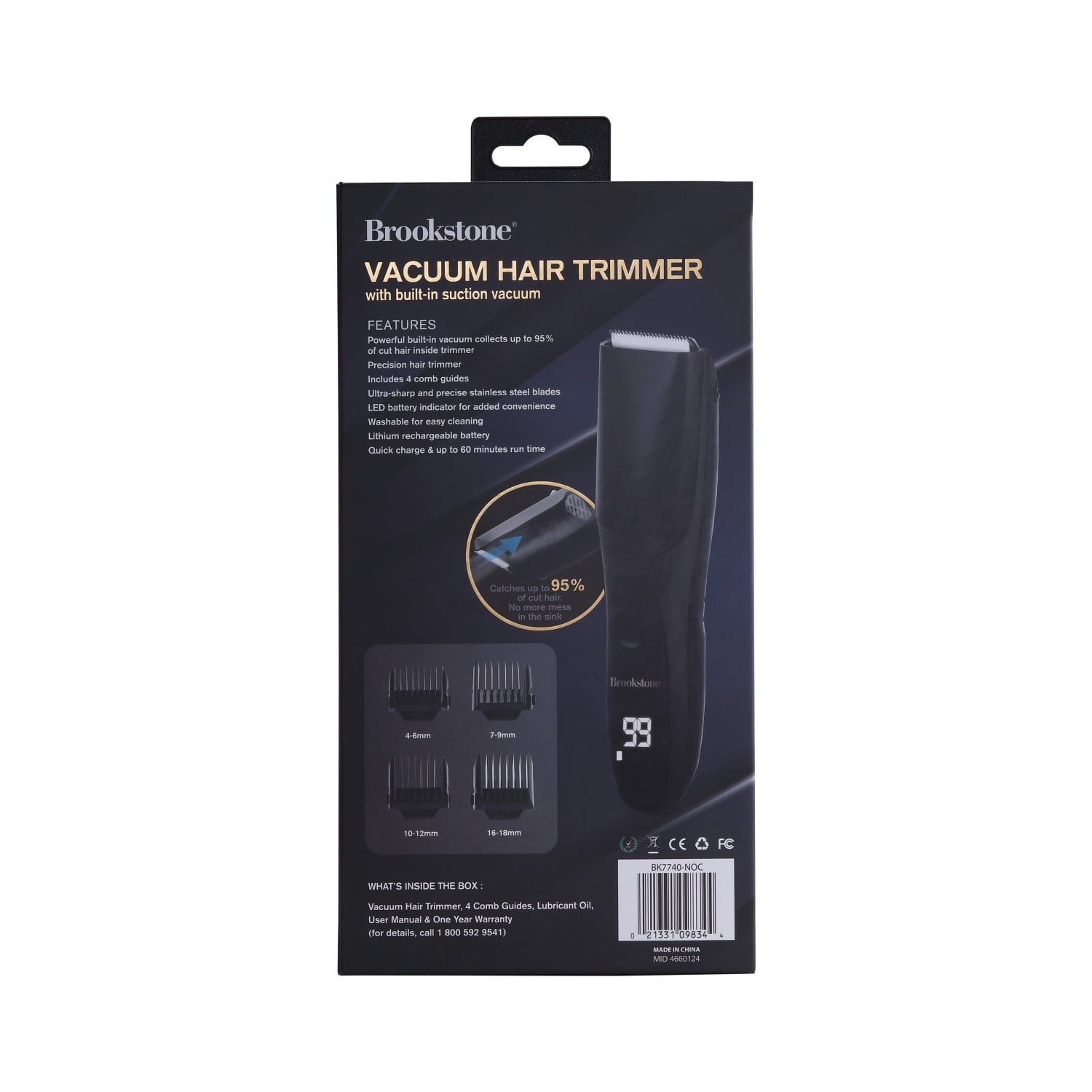 Brookstone Cordless Rechargeable Men's Electric Hair Trimmer with Included Vacuum,