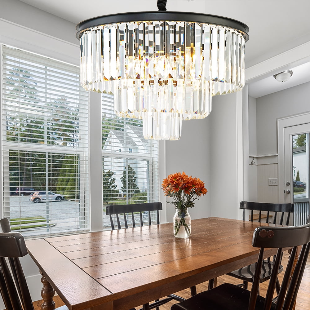 Black Crystal Chandeliers Modern Round Chandeliers Dimmable 6 Lights Ceiling Pendant Light Fixtures 3 Tiers Luxury Raindrop for Living Room Dining Room Bedroom Foyer