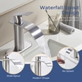 thumbnail image 6 of TVOFEK Waterfall Bathroom Faucets for Sink 1 or 3 Hole, Single Handle Vanity Faucet with Metal Pop up Drain and Deck Plate for Basin RV Lavatory, Brushed Nickel, 6 of 13