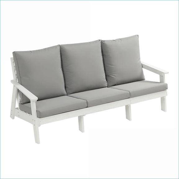 Outdoor 3 Seater Sofa | Modern Weatherproof Wood Grain for Patio Garden | Off-white | Solid Back