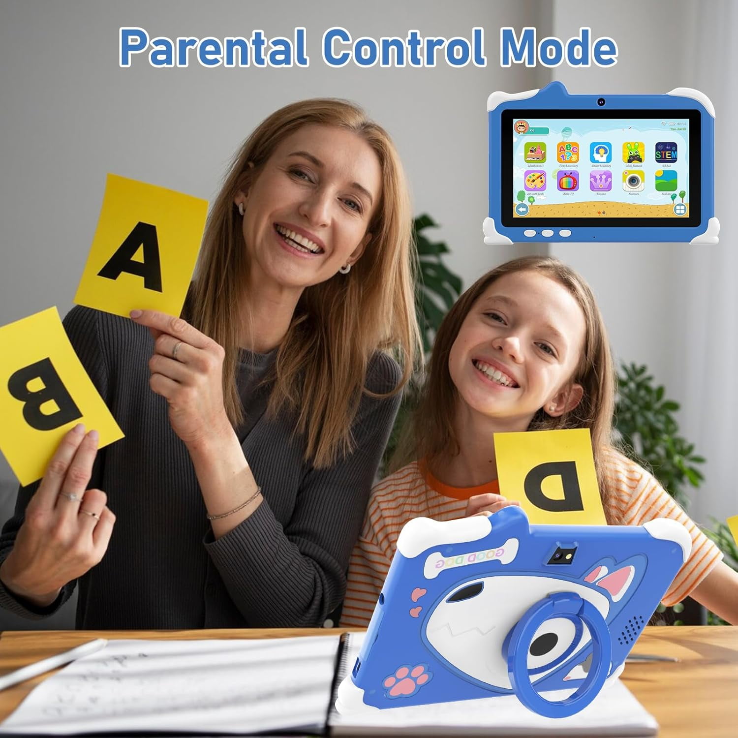 Kids Tablet 7 inch Android Tablets  4GB RAM+ 32GB ROM (Micro SD 1024GB Expandable)Toddler Tablet with Case, Parental Control, Dual Camera, IWAWA App Pre-Installed 2.4G/5G WiFi 6, Blue