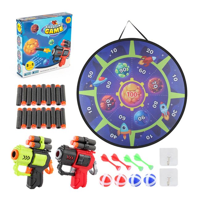 Tablero de dardos para niños 3 en 1, tablero de dardos seguro para el espacio, juguete de tiro, juegos deportivos para fiestas en interiores y exteriores para niños y niñas