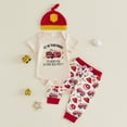 thumbnail image 2 of Staki Newborn Baby Boy Summer Coming Home Outfit Letter Print Short Sleeve Romper Jumpsuit and Pants 3Pcs Clothes 6M 9M 12M Beige,0-3 Months, 2 of 7
