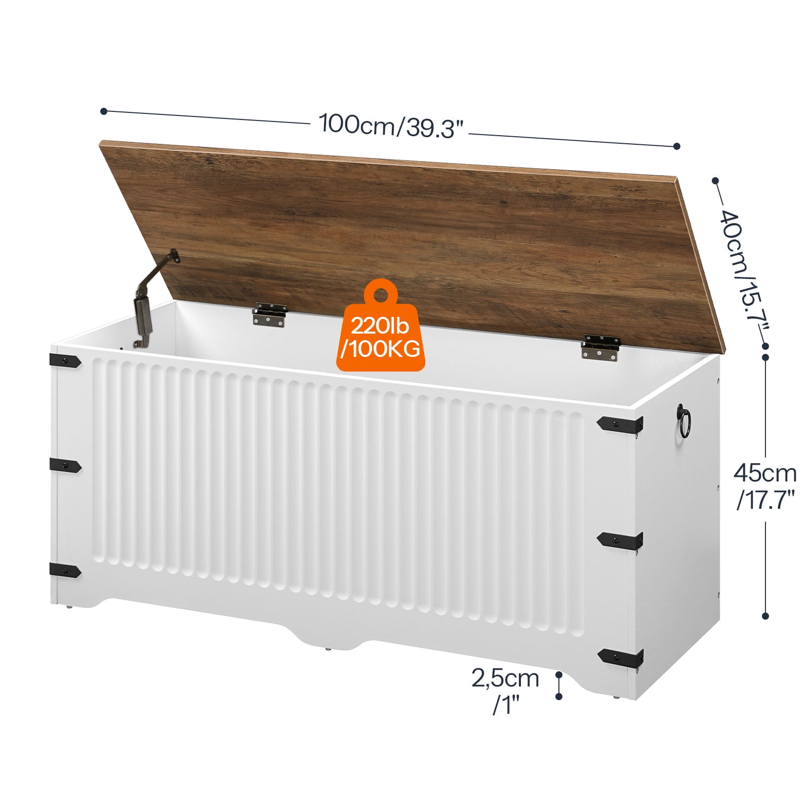 HOOBRO Storage Chest, Toy Chest with Safety Hinge, Toy Box Organizer, 39.3 x 15.7 x 17.7 Inches Farmhouse Style Storage Bench, for Living Room, Bedroom, Entryway, White and Walnut WH26CW01