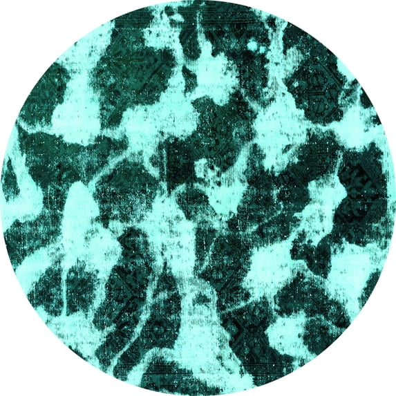 Ahgly Company Indoor Round Abstract Turquoise Blue Modern Area Rugs, 5' Round