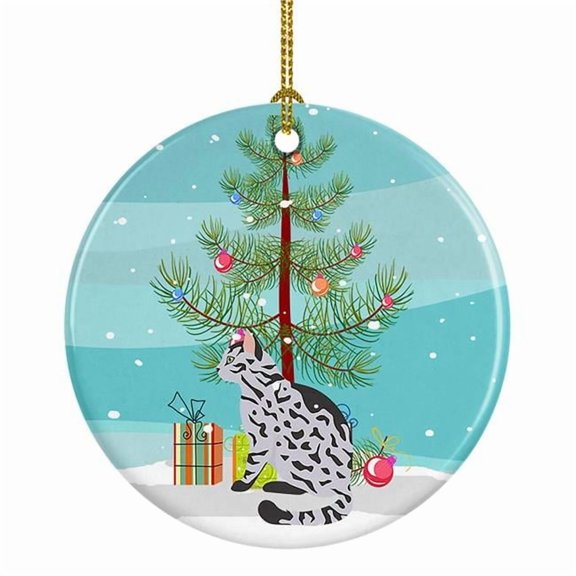 Serengeti Cat Merry Christmas Ceramic Ornament 2.8 in x 2.8 in
