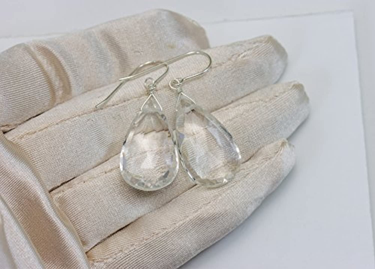 Sterling Silver Crystal Clear Quartz Earrings Large Long Faceted Teardrop Briolette Drops Designed for Adult Women